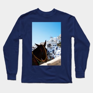 Donkey's View Of Oia, Santorini Long Sleeve T-Shirt